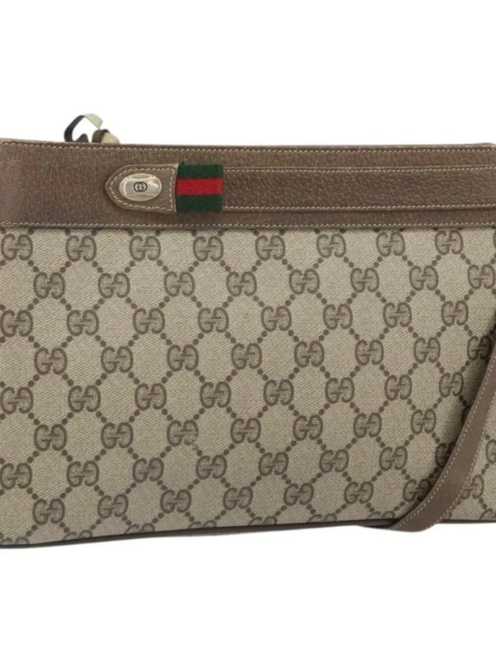 GUCCI GG Supreme Web Sherry Line Bag PVC Beige Gold 96 02 035 Auth 170489